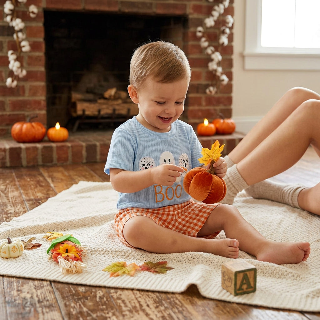 Toddler Boy Halloween Waffle Knit Top & Plaid Shorts View 6