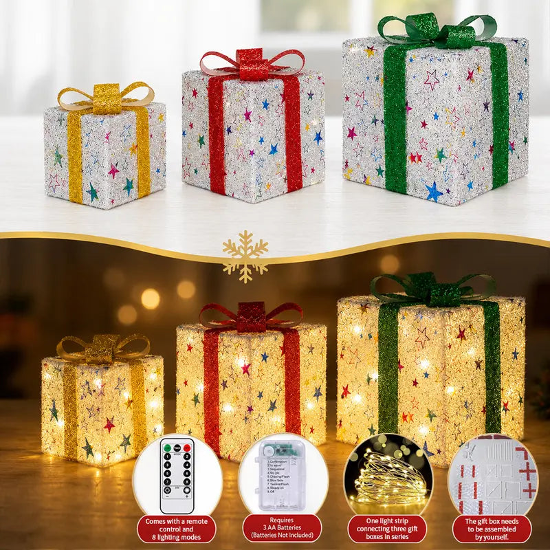 3-Piece Lighted Christmas Gift Box Trio View 3
