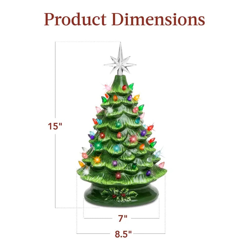 15" Pre-Lit Hand-Painted Ceramic Tabletop Christmas Tree With Multicolored Lights View 5