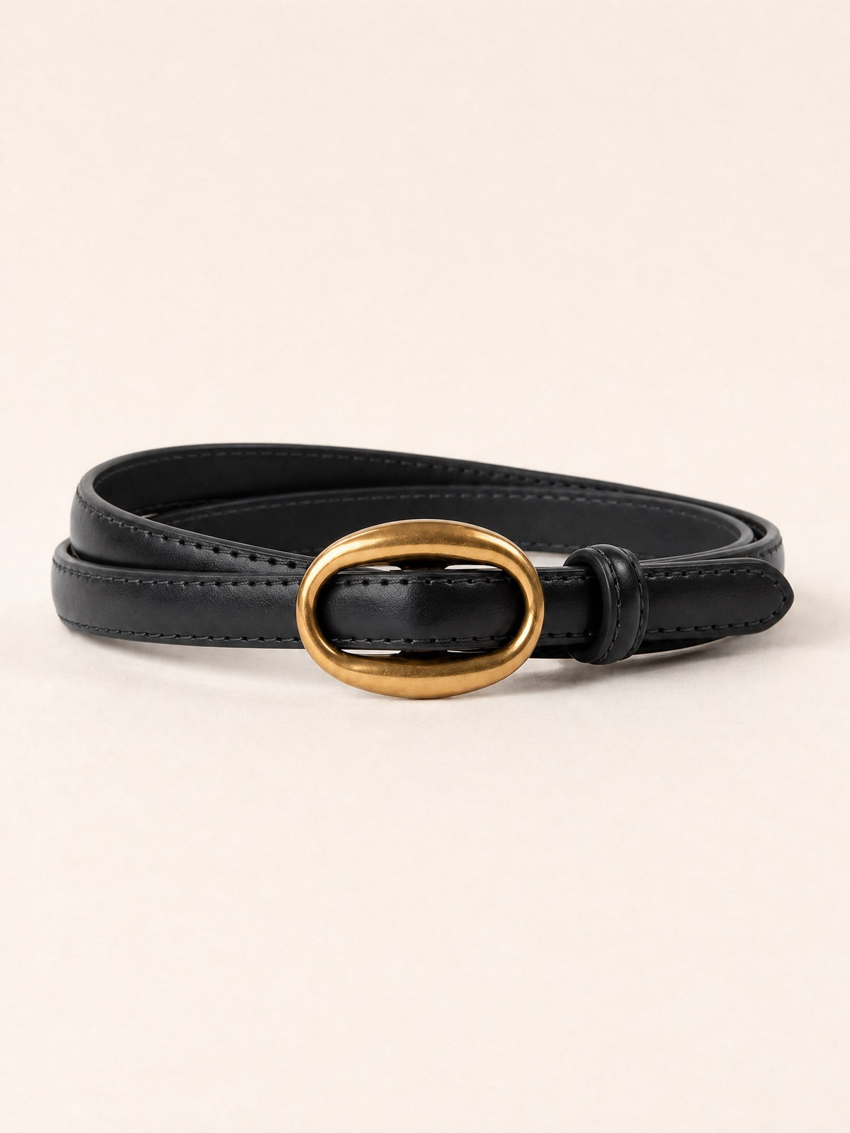 Ovale Gold-Buckle Belt, Black
