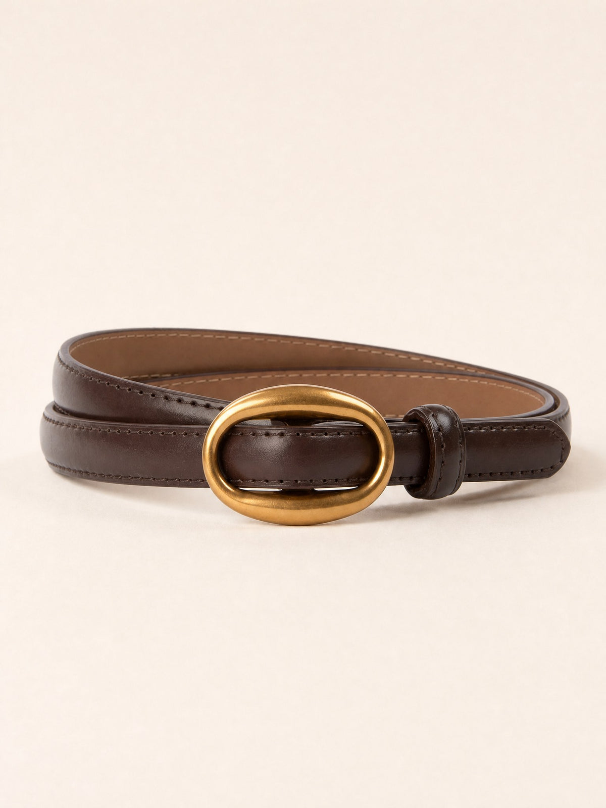 Ovale Gold-Buckle Belt, Coffee