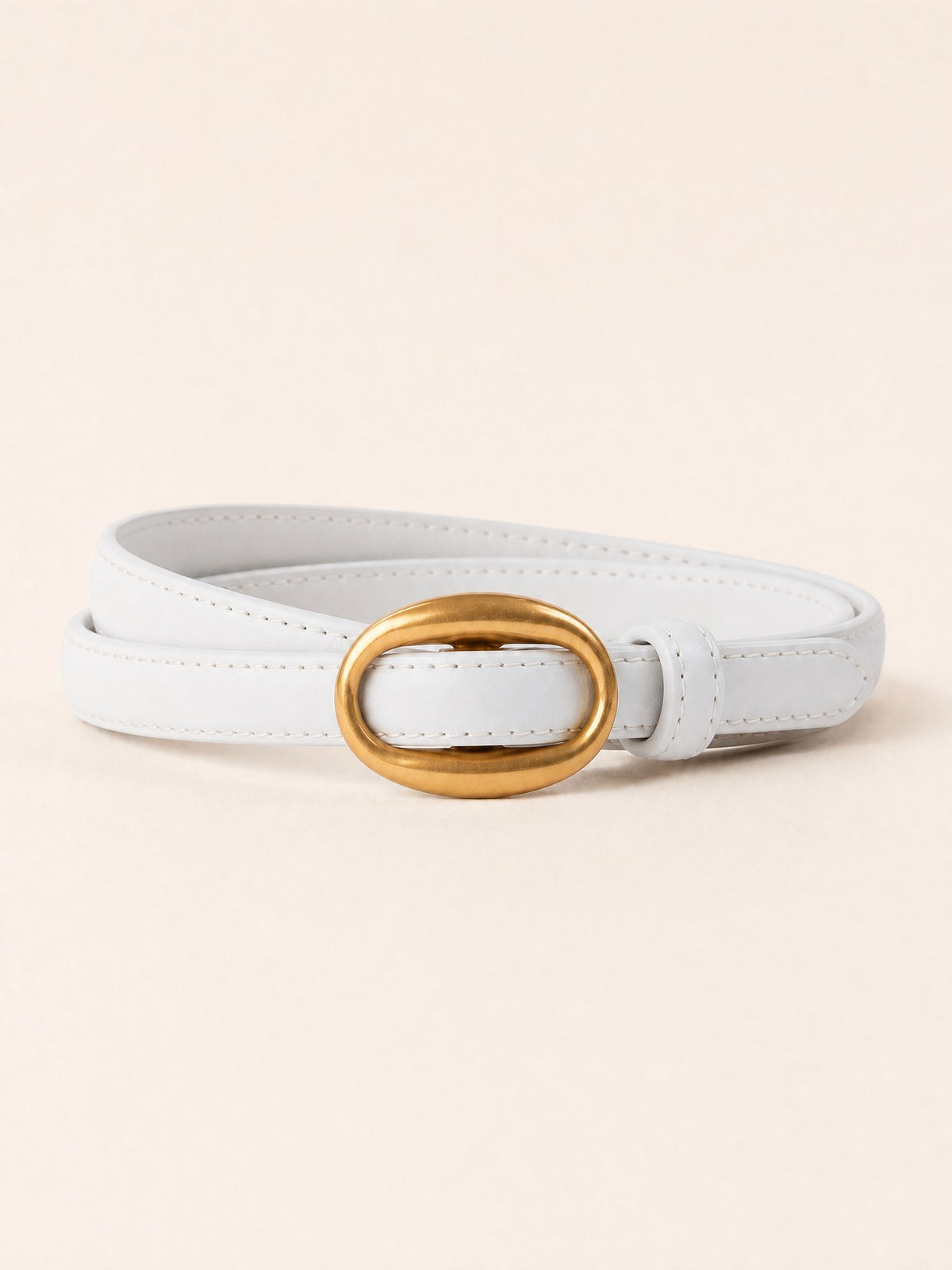 Ovale Gold-Buckle Belt, White