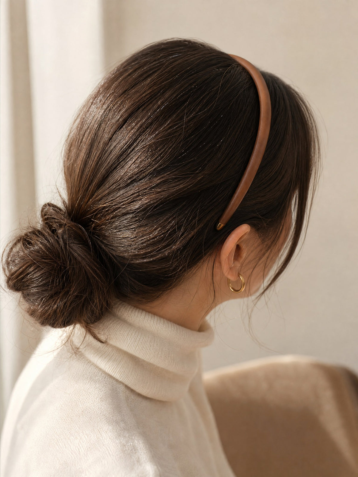 Bandeau Leather Headband, in use