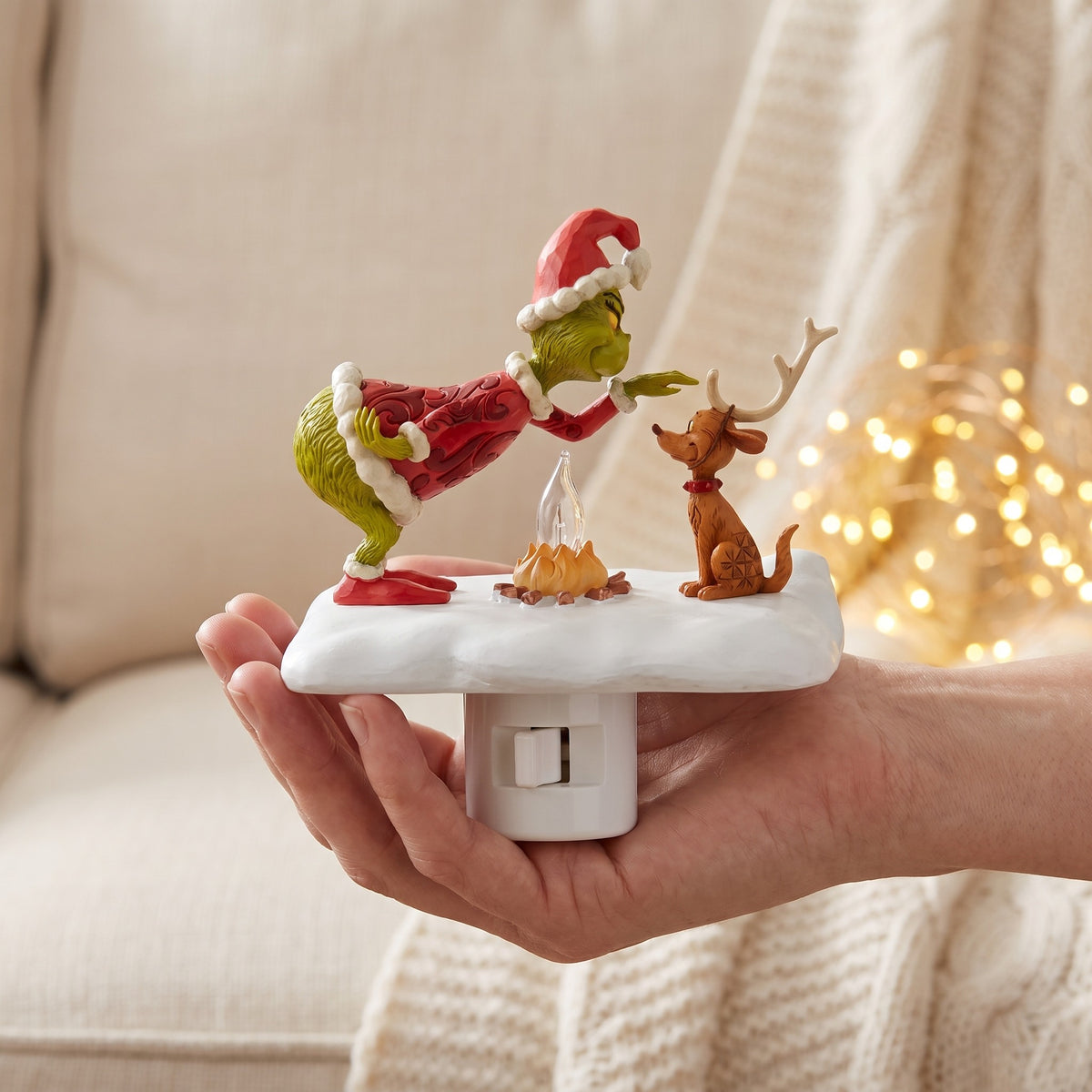 Compact Hand-Painted Resin Christmas Nightlight Held in Hand View 3