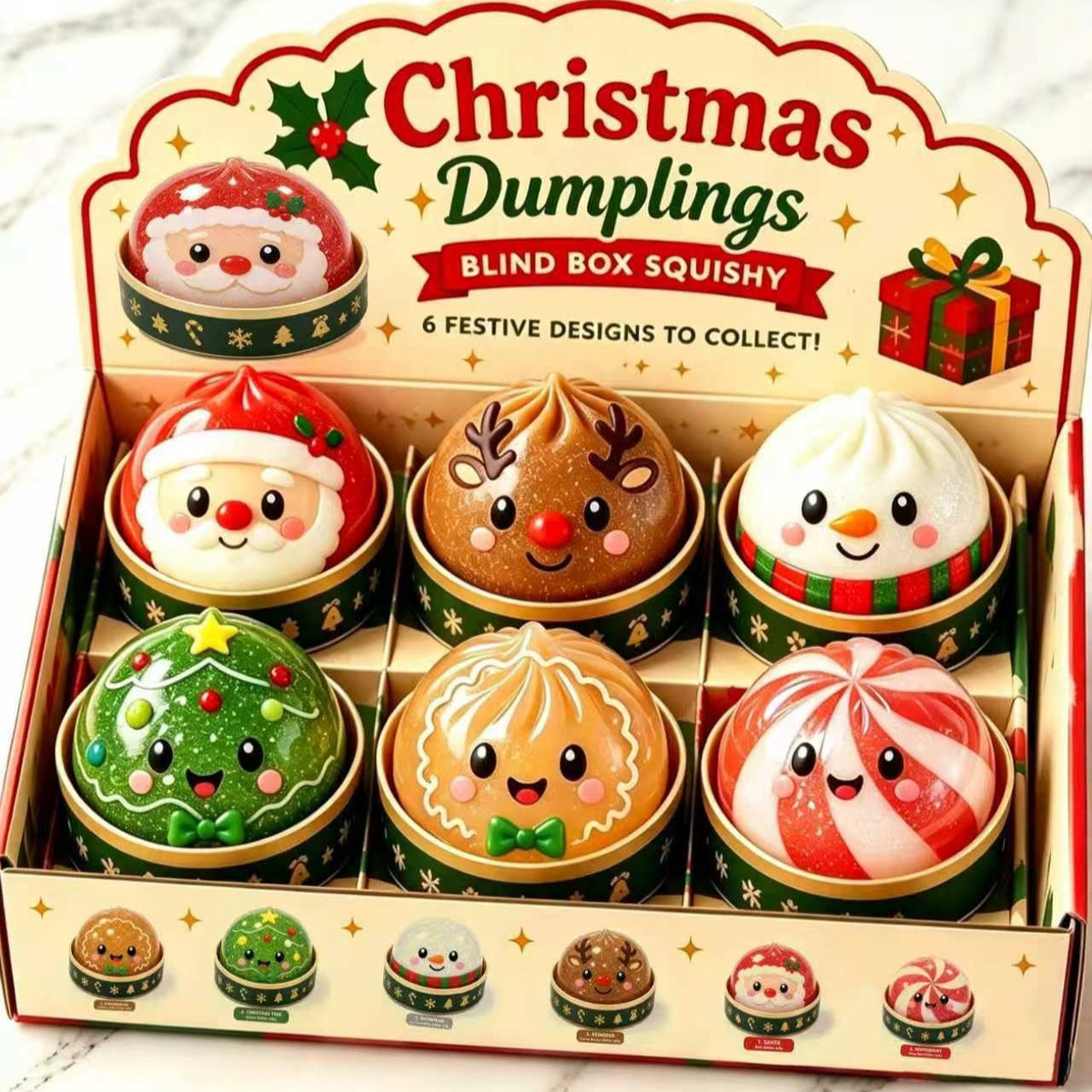 Christmas Mystery Dumpling Squishy - 6 Festive Designs to Collect in Holiday Display Box View 1