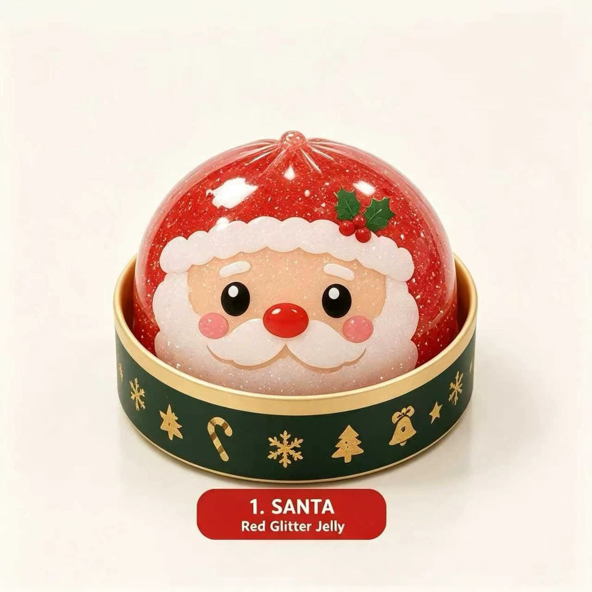 1. Santa - Red Glitter Jelly Christmas Dumpling Squishy in Steamer Basket View 4