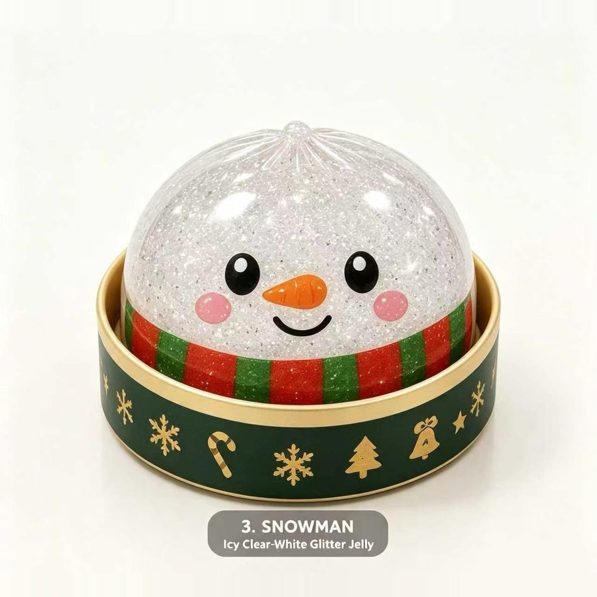3. Snowman - Icy Clear-White Glitter Jelly Christmas Dumpling Squishy in Steamer Basket View 6
