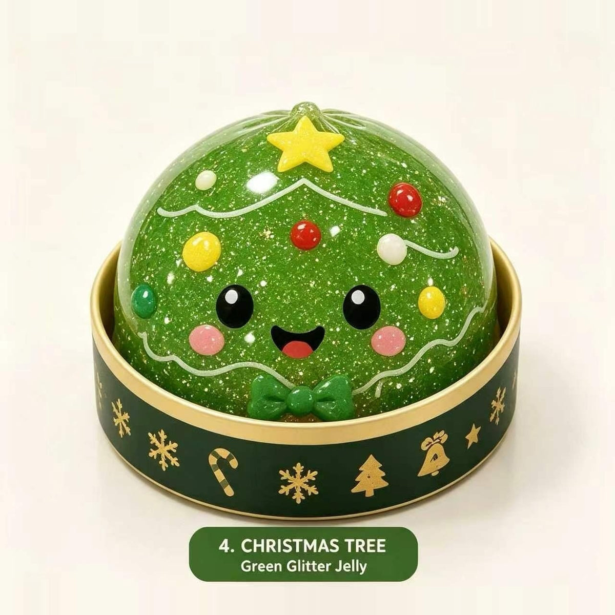 4. Christmas Tree - Green Glitter Jelly Christmas Dumpling Squishy in Steamer Basket View 7