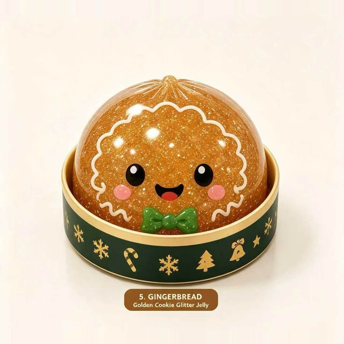 5. Gingerbread - Golden Cookie Glitter Jelly Christmas Dumpling Squishy in Steamer Basket View 8