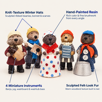 5-Piece Christmas Otter Jug-Band Figurine Set - Knit-Texture Hats, Hand-Painted Resin, 4 Instruments & Felt-Look Fur View 2