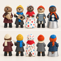 5-Piece Christmas Otter Jug-Band Figurine Set - Full Front Lineup and 360-Degree Back View View 3