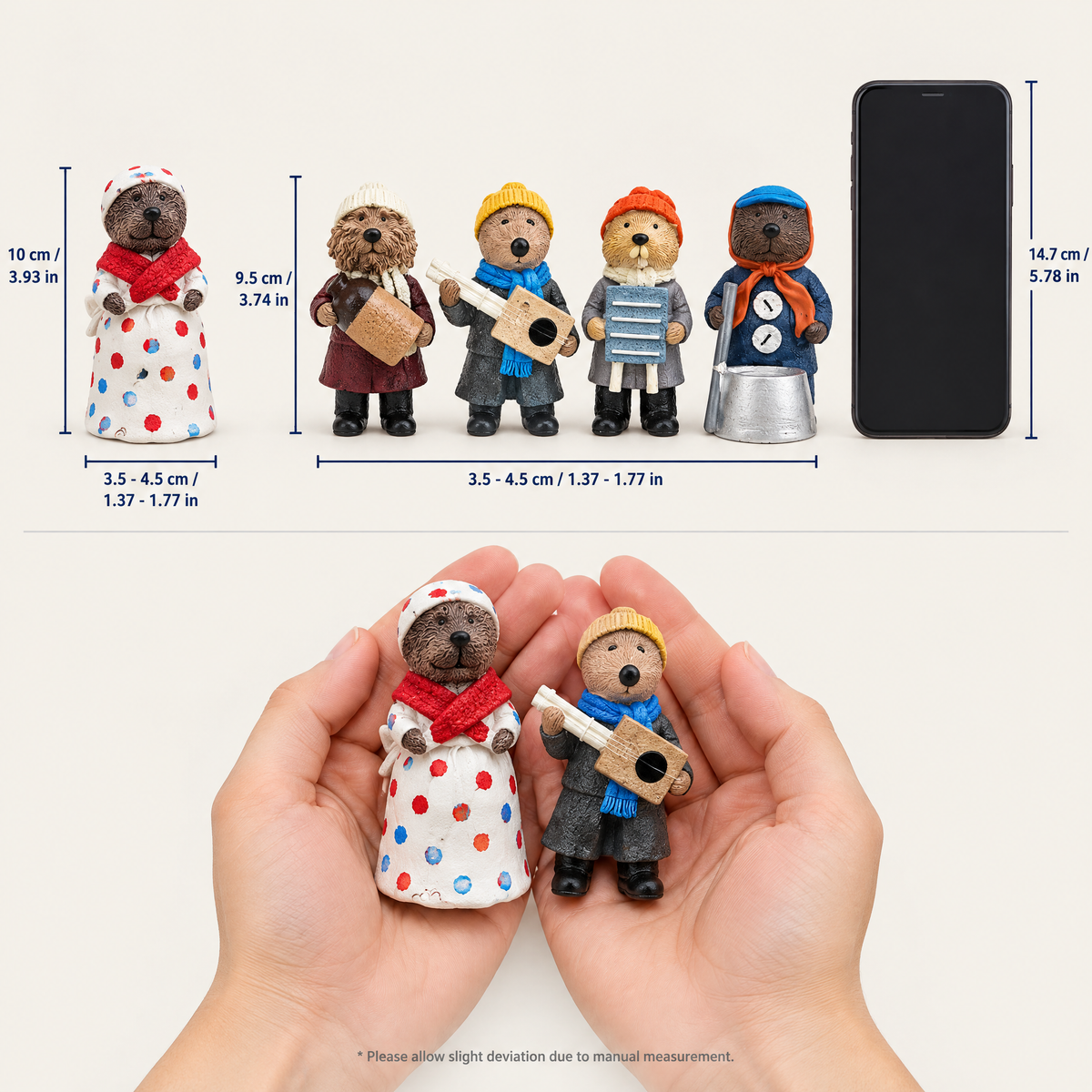 5-Piece Christmas Otter Jug-Band Figurine Set - Size Reference (Ma Otter 3.93 in / 10 cm, Band 3.74 in / 9.5 cm) View 4