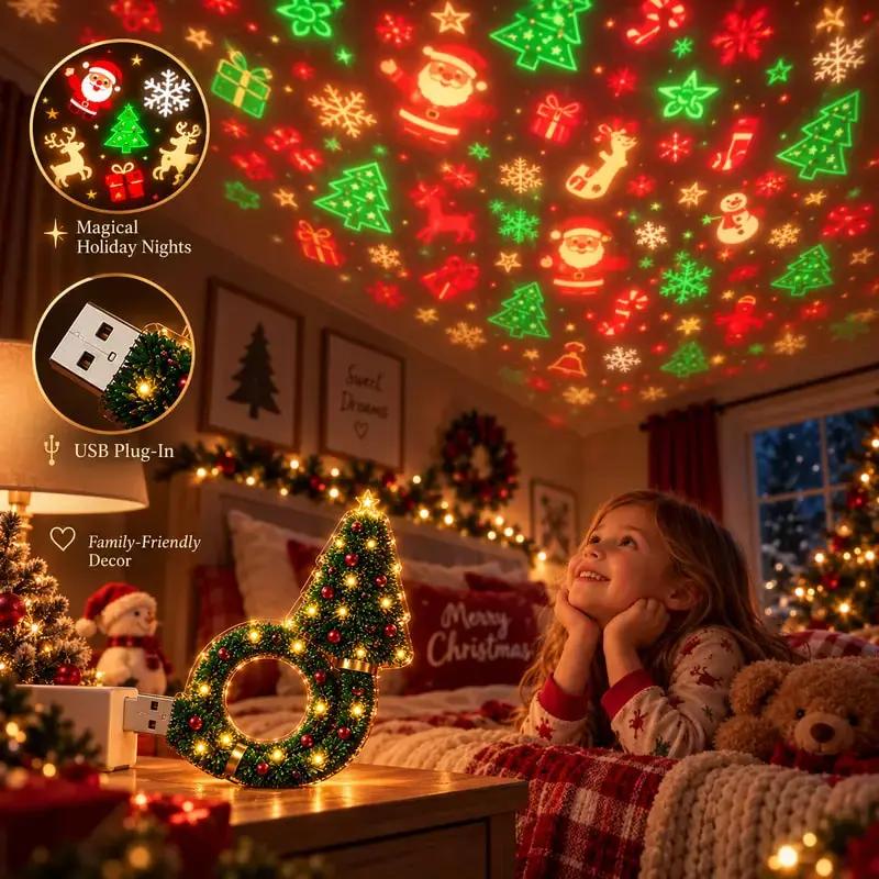 Magical Holiday Nights with Christmas Tree USB Projector Light in family bedroom View 3