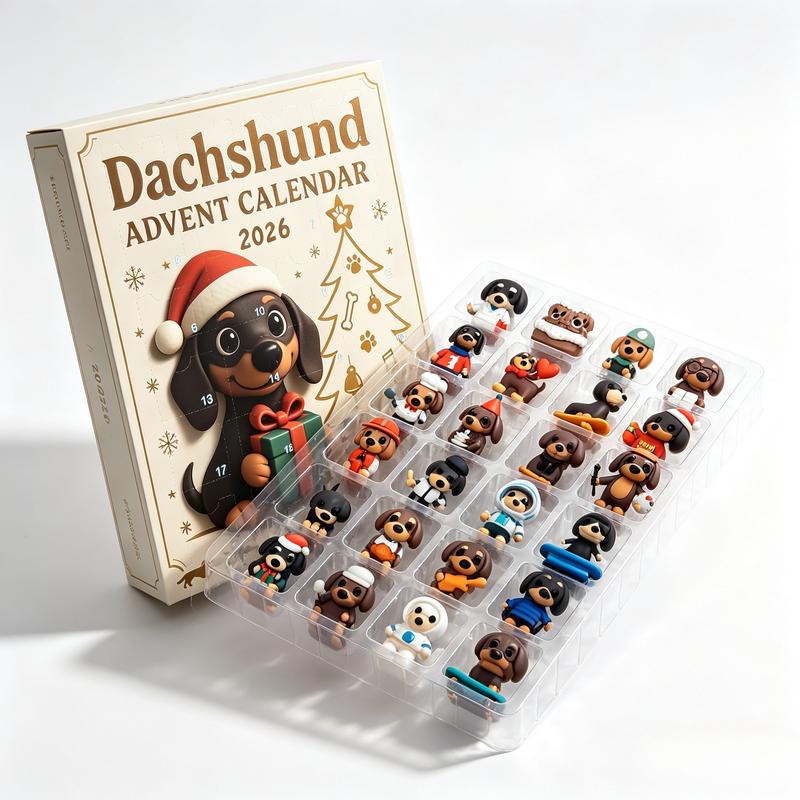 2026 Dachshund Christmas Advent Calendar - 24 Mini Dachshund Figures View 1
