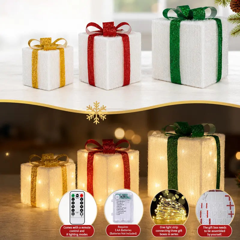3-Piece Lighted Christmas Gift Box Trio View 5