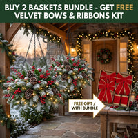 Buy 2 Festive Evergreen Hanging Christmas Baskets Bundles + Free Velvet Ribbons Kit View 13