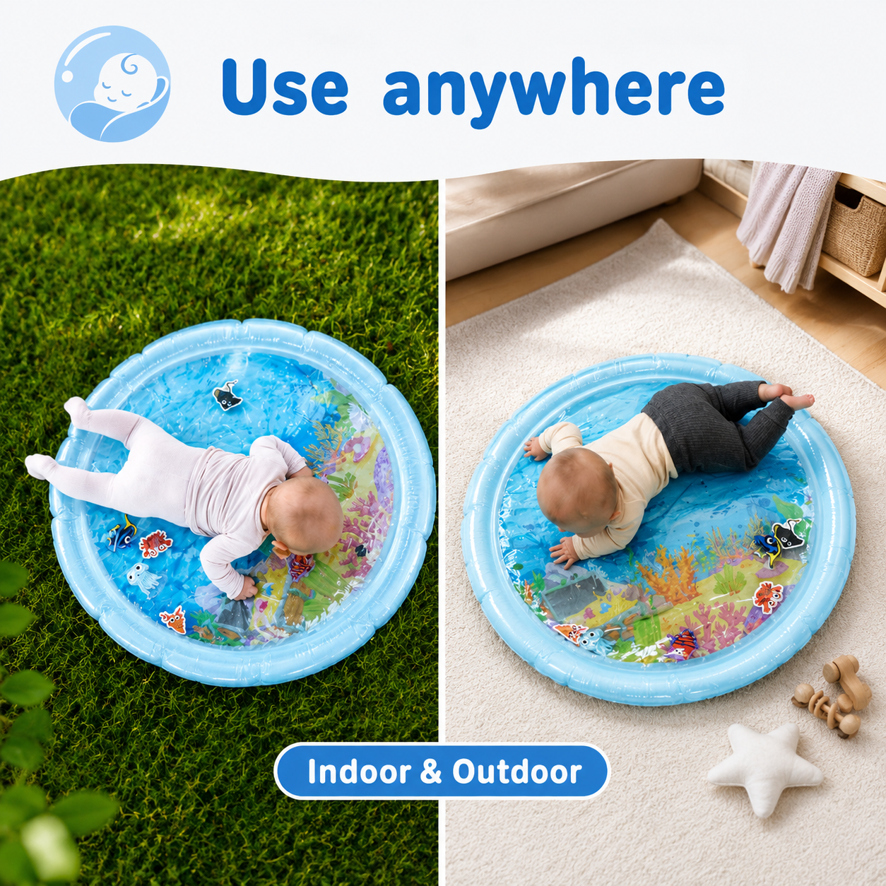 The mat used indoors on a nursery floor and outdoors on grass