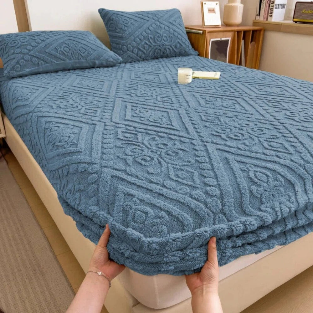 Embossed plush fitted sheet in Denim Blue View 15
