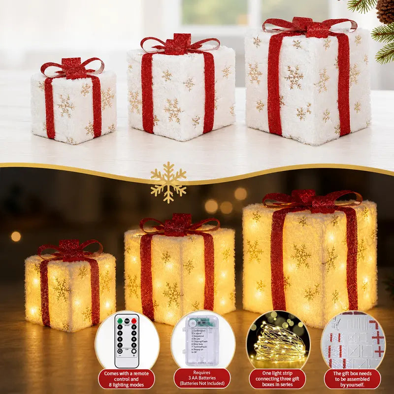 3-Piece Lighted Christmas Gift Box Trio View 6