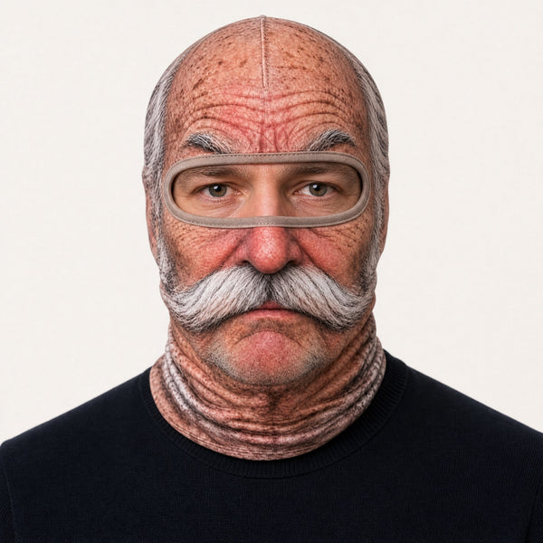 Man wearing the Moustache Grandpa balaclava