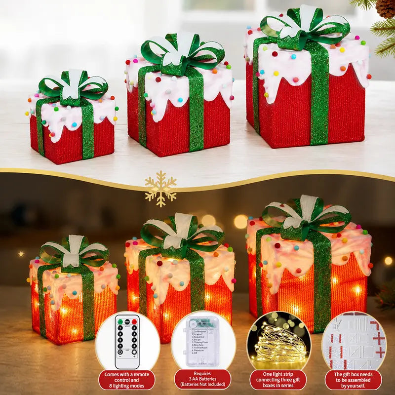 3-Piece Lighted Christmas Gift Box Trio View 7