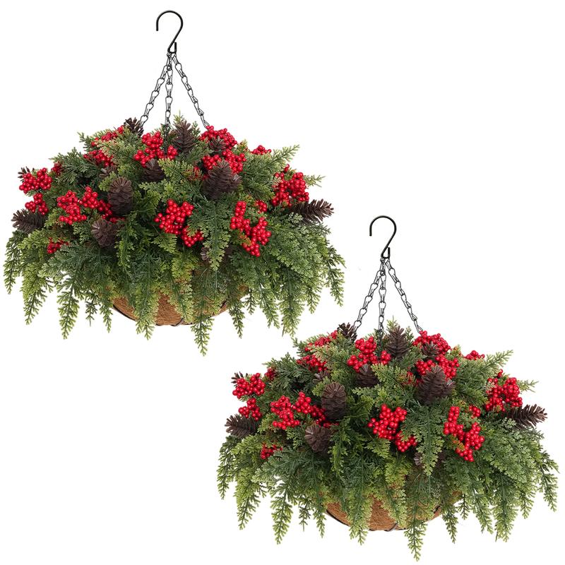 Festive Evergreen Hanging Christmas Basket View 3