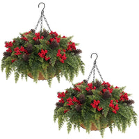 Festive Evergreen Hanging Christmas Basket View 3