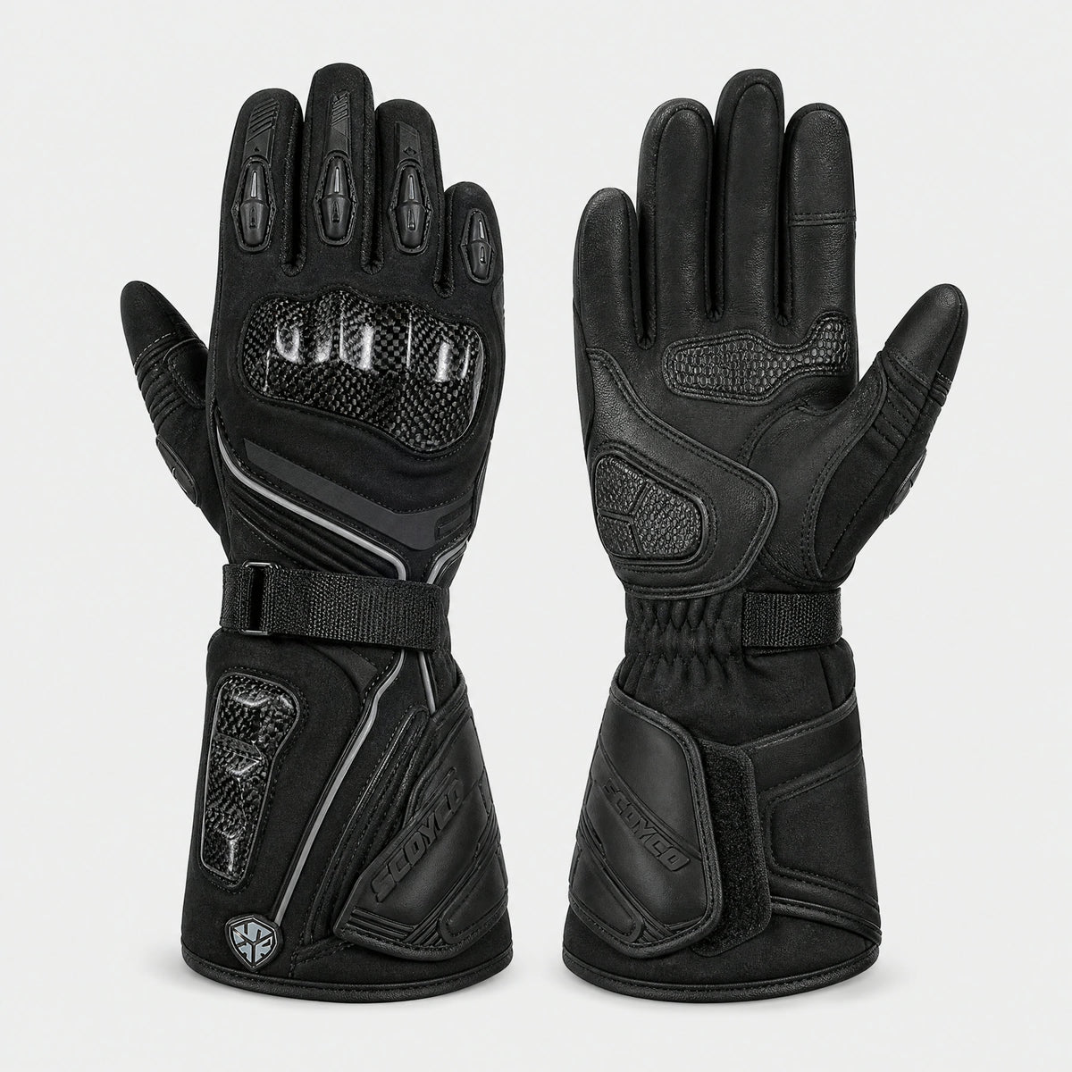 Carbon heated riding gloves in Black View 2