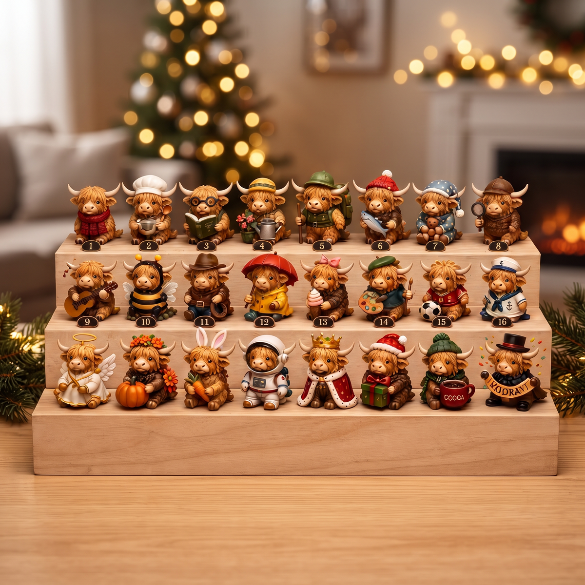 24-Day Christmas Highland Cow Advent Calendar - Card 3: 24 Collectible Figures Catalog Display View 3
