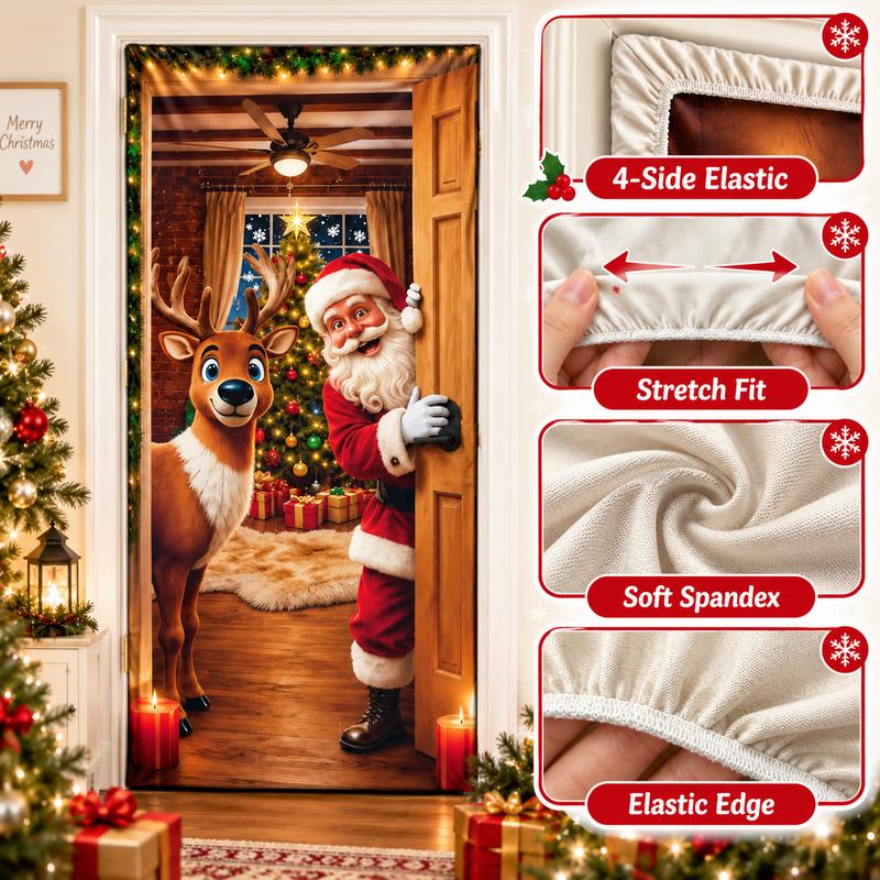 Christmas Door Cover - Santa & Reindeer View 6