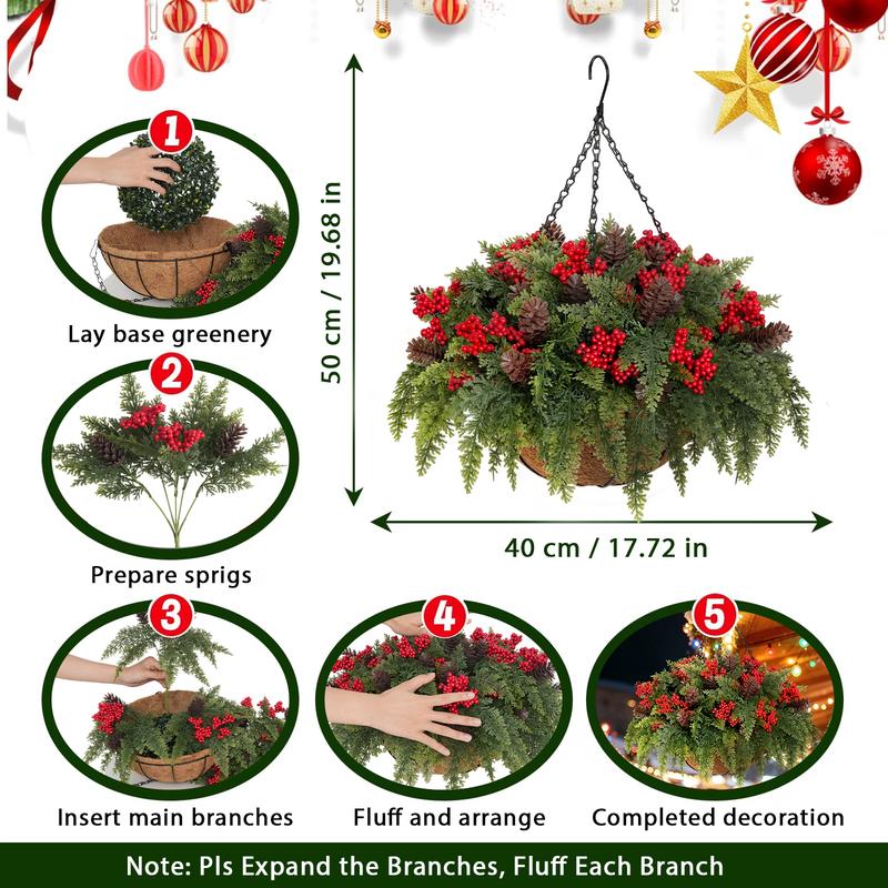 Festive Evergreen Hanging Christmas Basket View 9