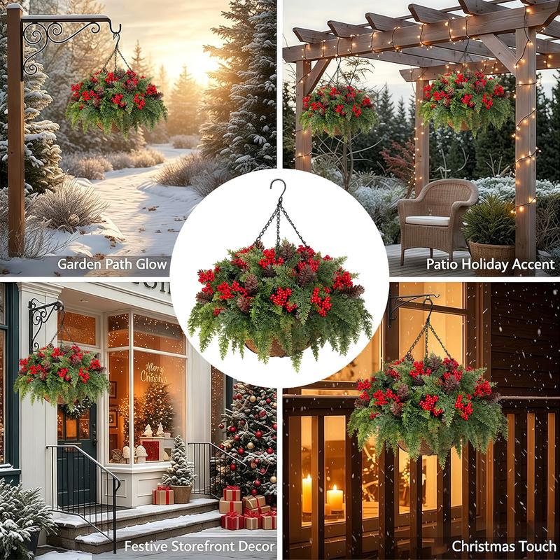 Festive Evergreen Hanging Christmas Basket View 8