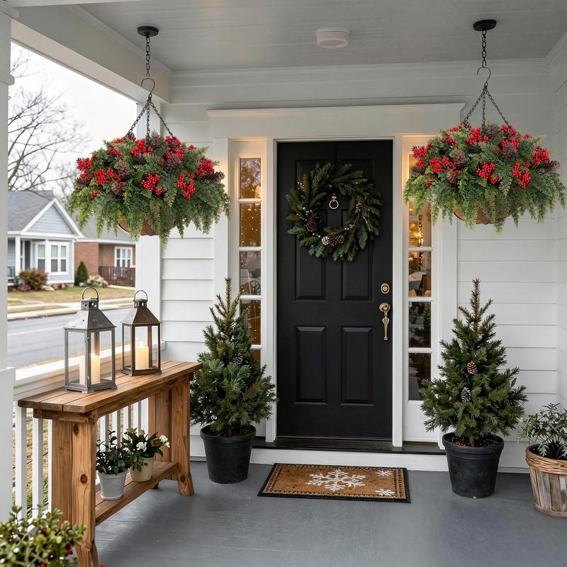 Festive Evergreen Hanging Christmas Basket View 7