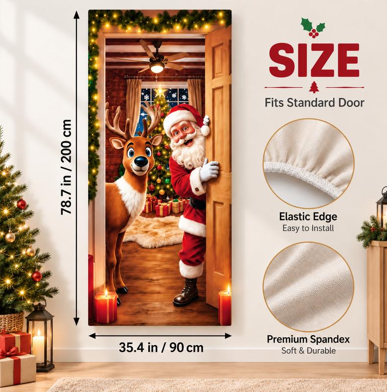 Christmas Door Cover - Santa & Reindeer View 4