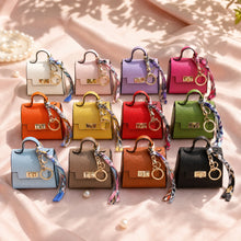 Set of 12 mini square bag keychains in 12 colours