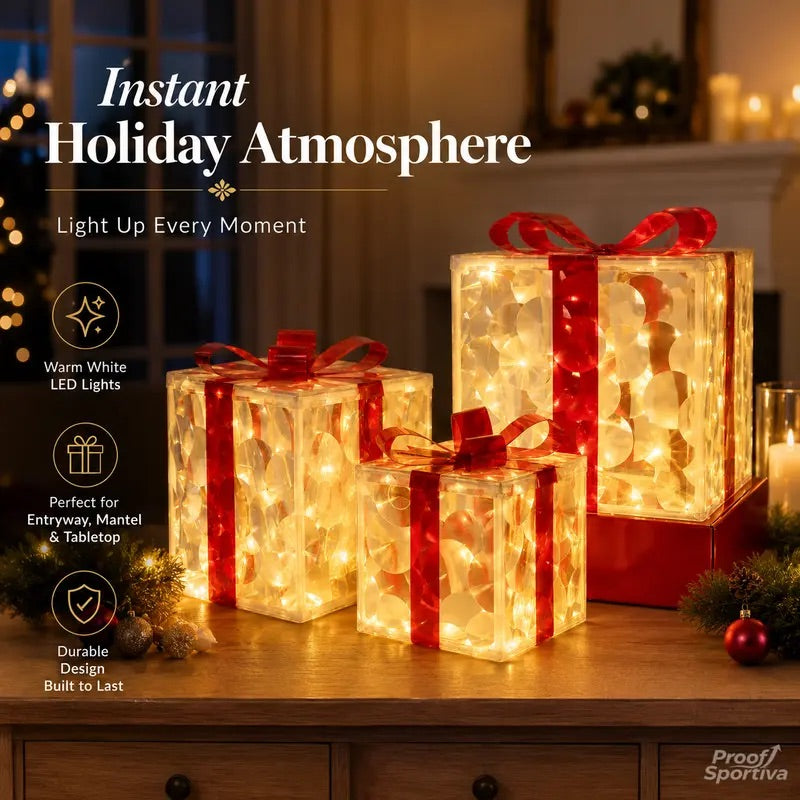 3-Piece Lighted Christmas Gift Box Trio View 9