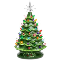 15" Pre-Lit Hand-Painted Ceramic Tabletop Christmas Tree With Multicolored Lights View 1