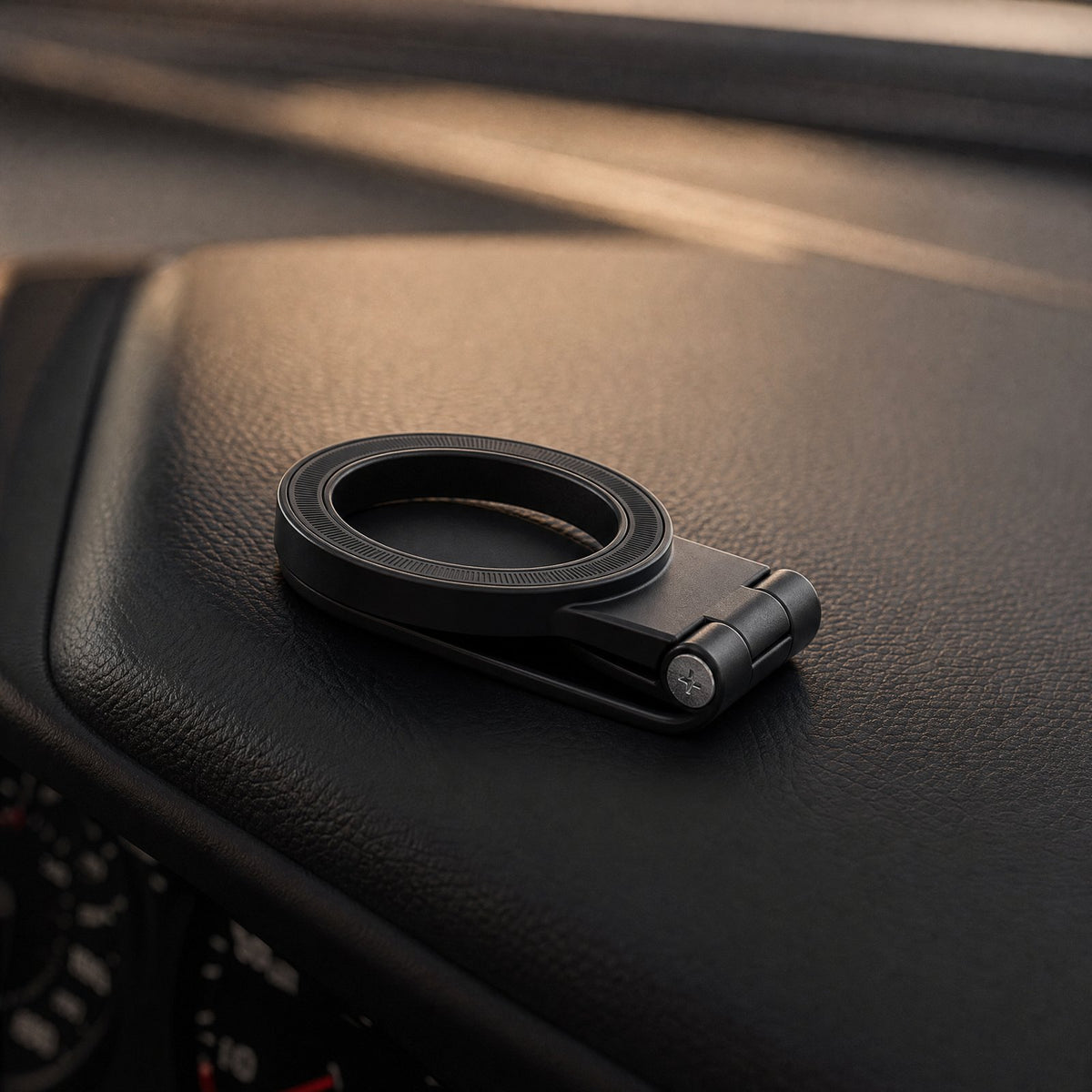 Holder folded flat on the dashboard