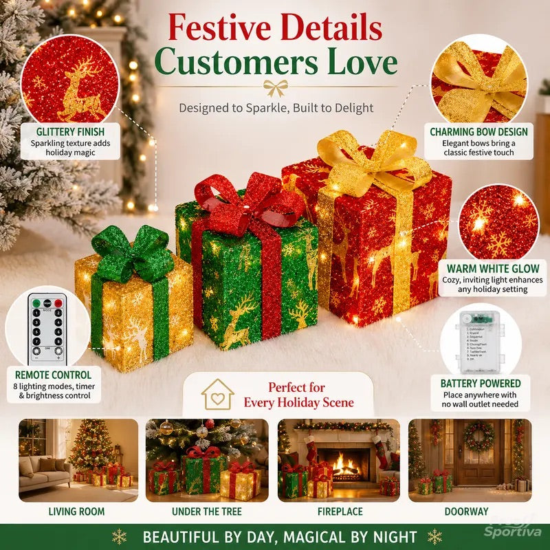 3-Piece Lighted Christmas Gift Box Trio View 8