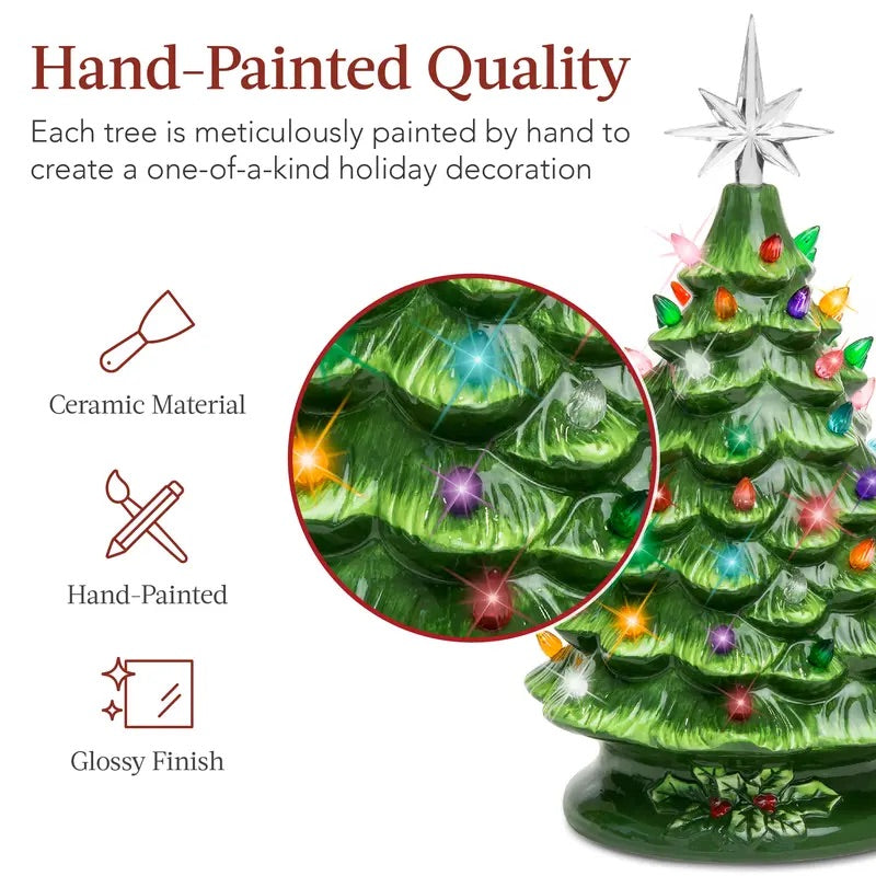 15" Pre-Lit Hand-Painted Ceramic Tabletop Christmas Tree With Multicolored Lights View 2