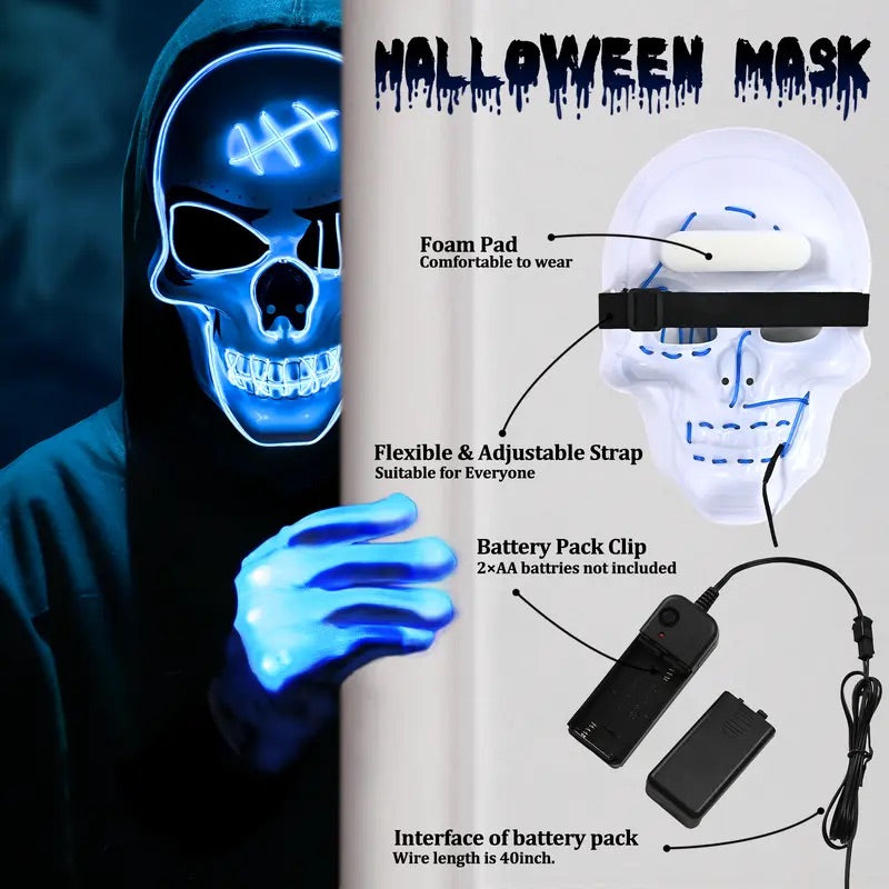 Phantom LED Skull Mask & Skeleton Gloves Set View 7