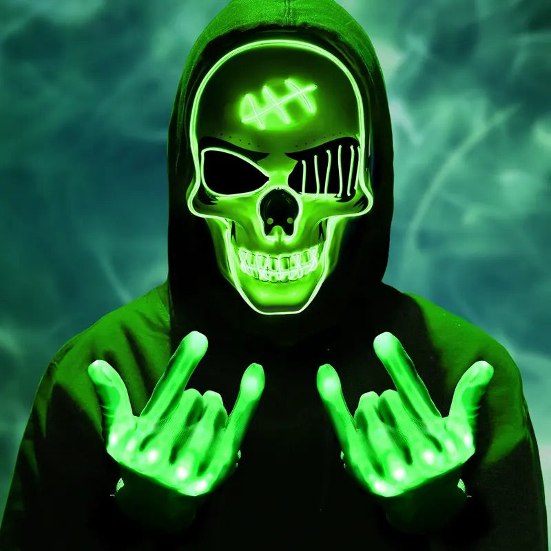 Phantom LED Skull Mask & Skeleton Gloves Set View 2