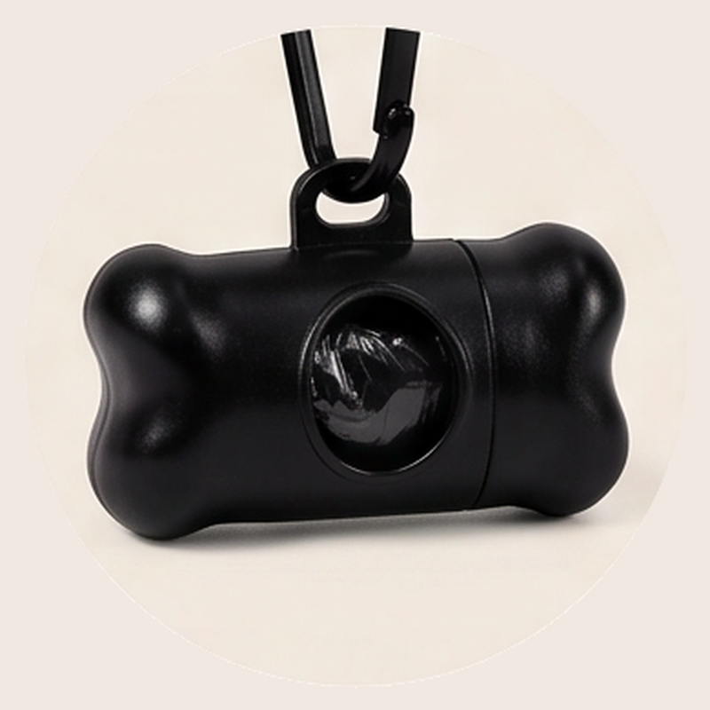 Black bone-shaped clip-on dog waste bag dispenser View 1