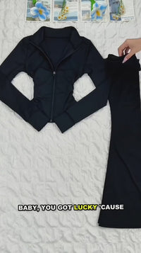 Two-Piece Zip Jacket & High-Waist Flare Pants Gym Set View 19