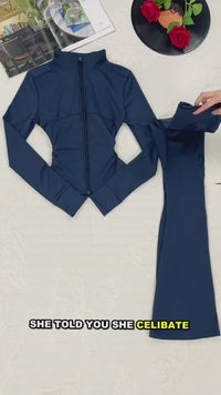Two-Piece Zip Jacket & High-Waist Flare Pants Gym Set View 18