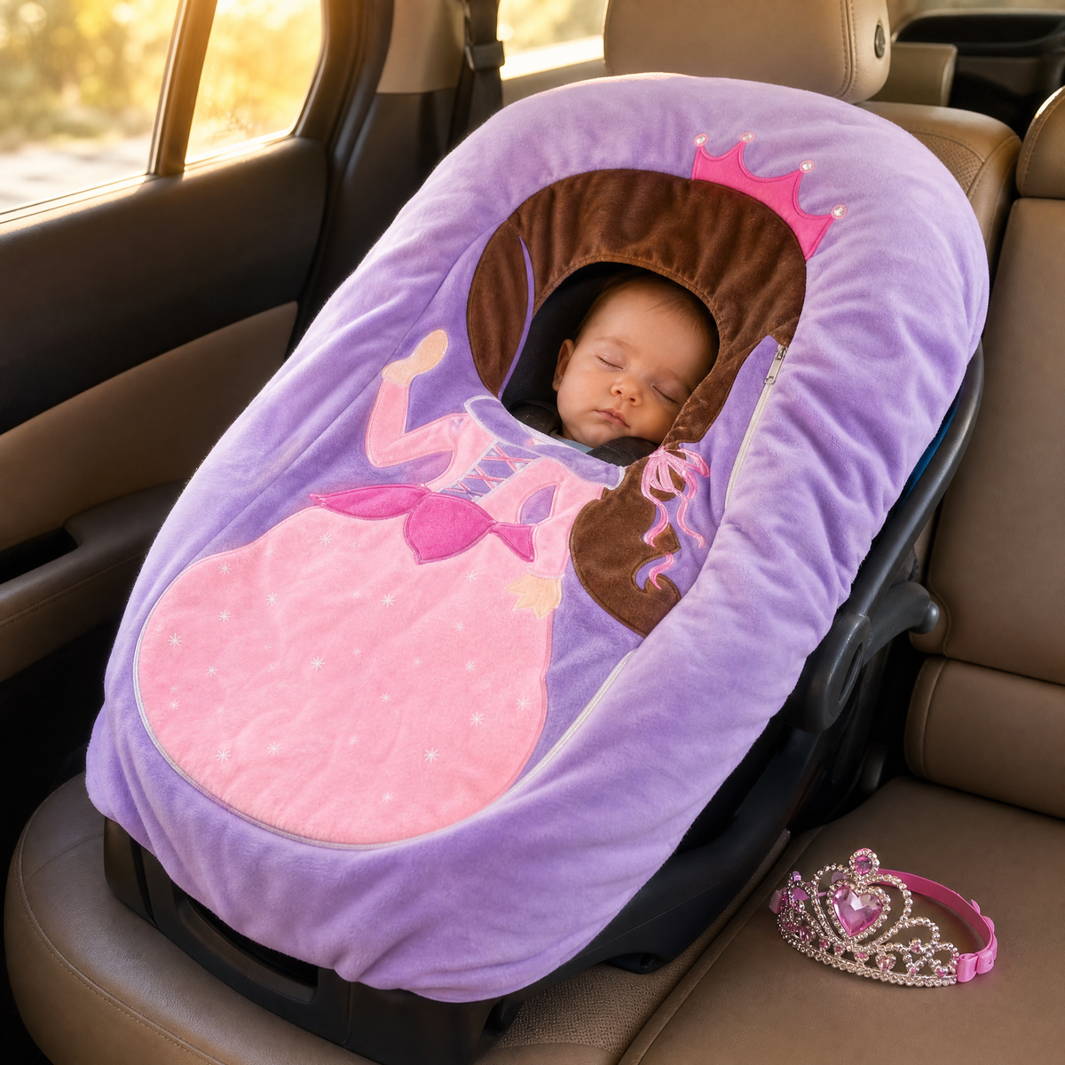 Baby wearing Princess car seat cover View 20