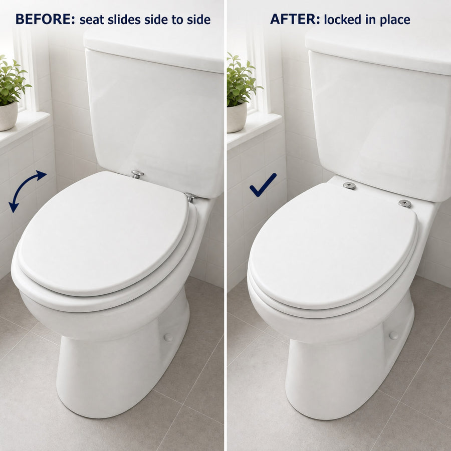 Before: seat slides side to side. After: locked in place