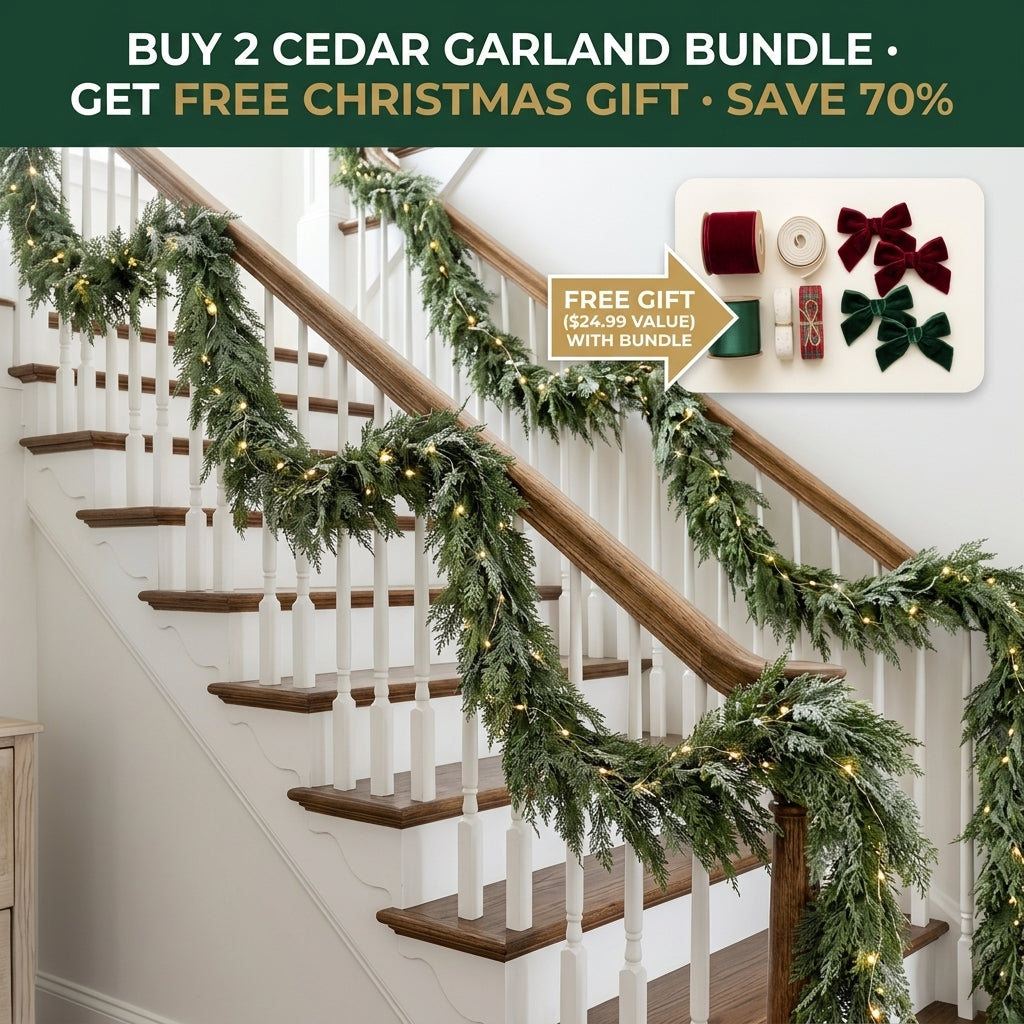 The Evergreen Frost Cedar Garland (9FT) - Buy 2 Bundle with Free Christmas Gift View 11