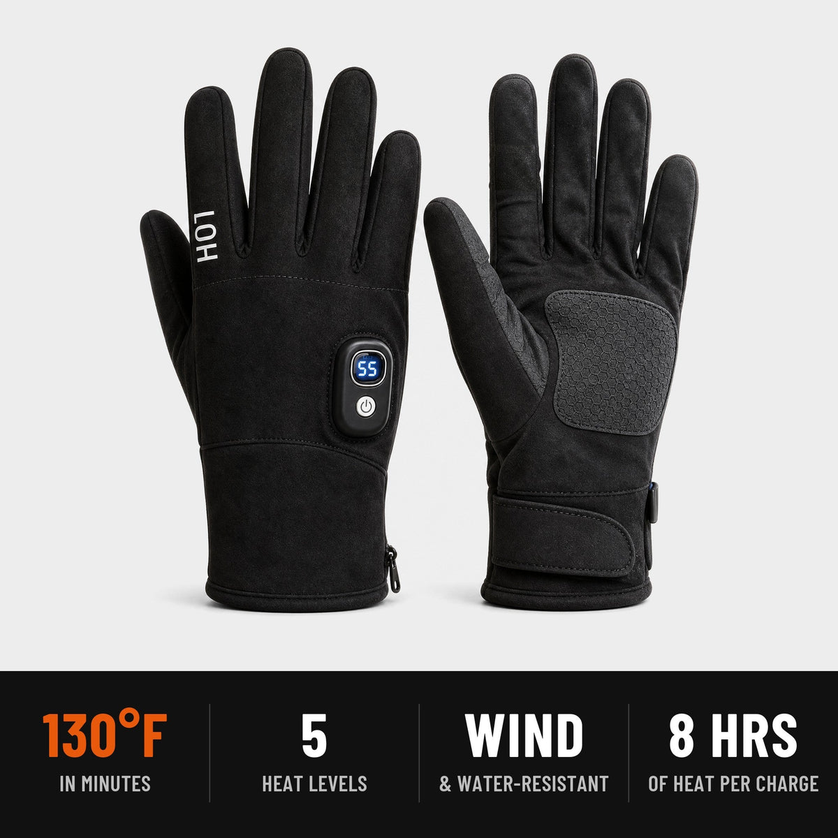 ThermoTouch heated gloves in Black: three heat settings up to 131F, heating on the palm and back of hand, rechargeable battery with up to 8 hours per charge View 8