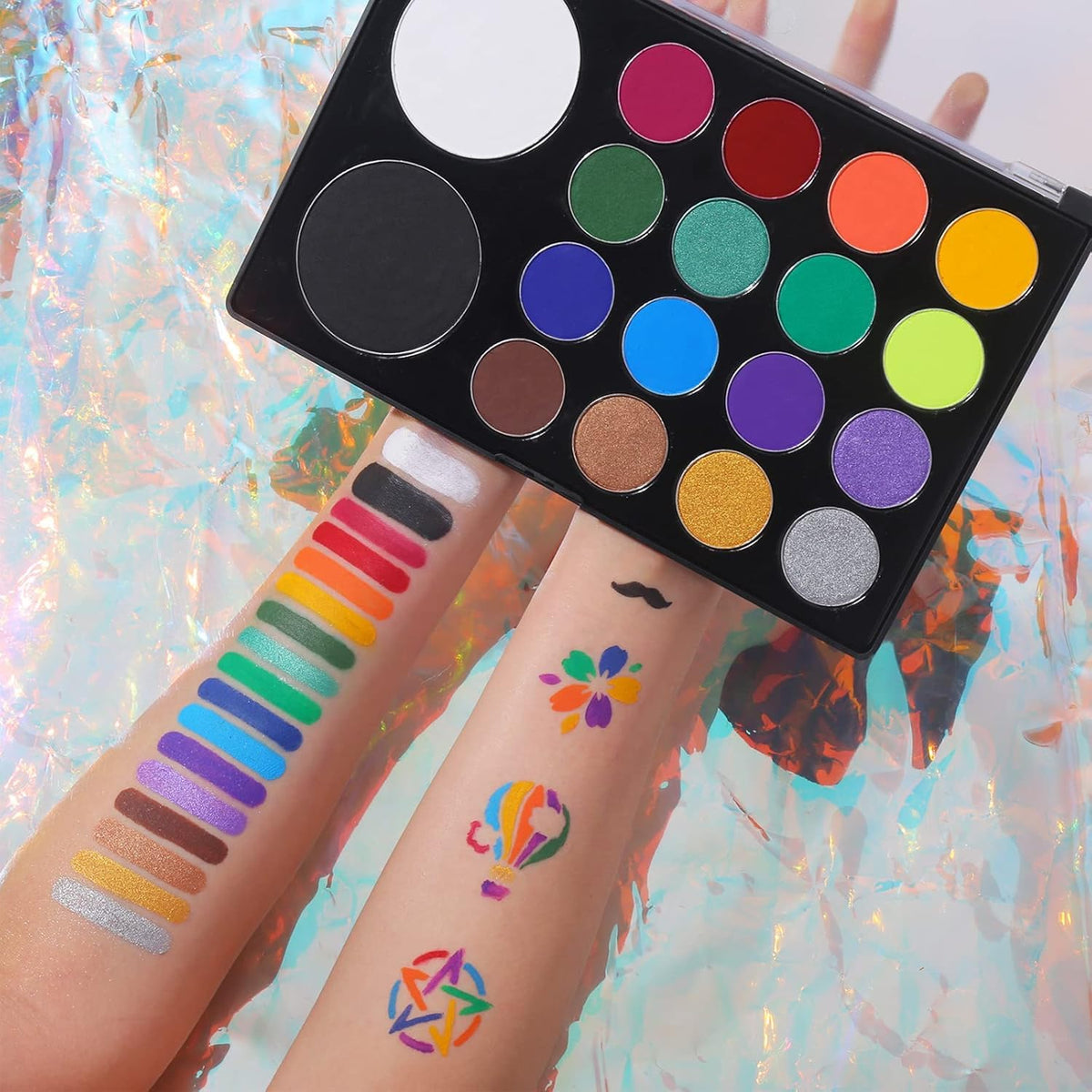 UCANBE 18-Color Water-Based Face & Body Makeup Kit (UV Glow & SFX Paint Palette) Detail 1 View 2